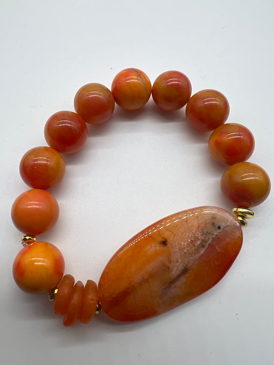 Fiery Sunset Orange Agate Bracelets